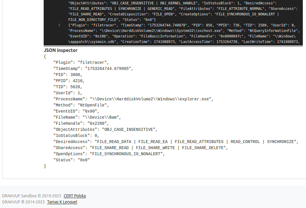 General logs view - JSON inspector