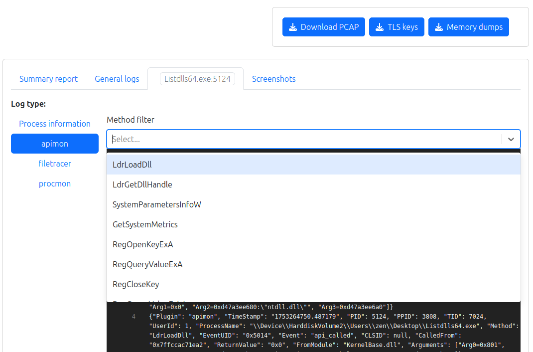 Process info method filter