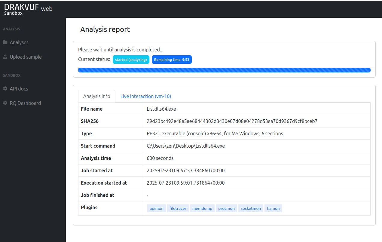 Analysis status page