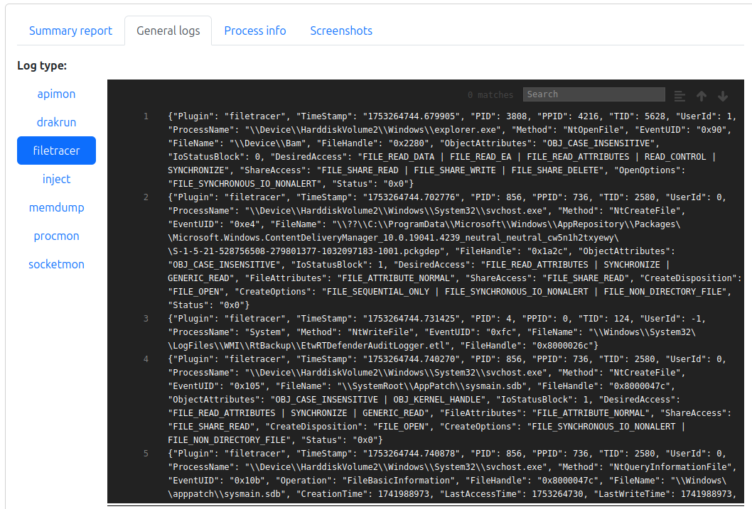 General logs view