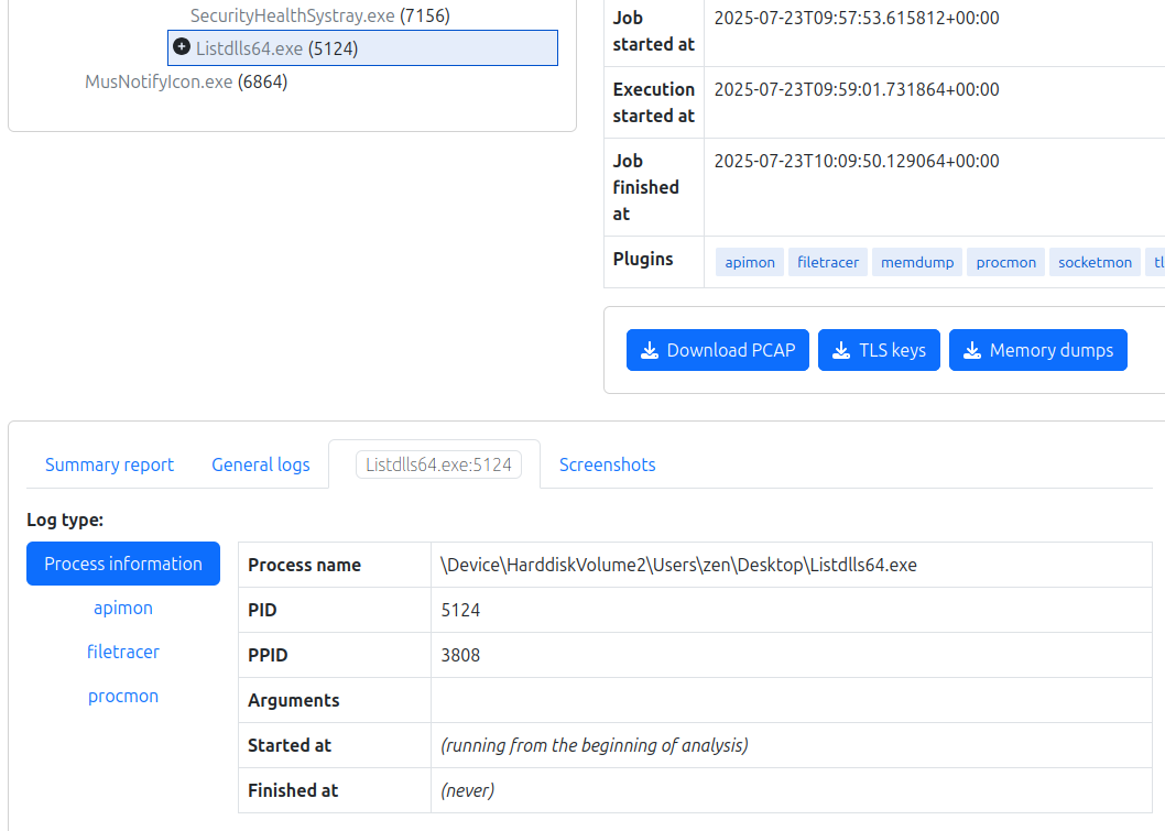 Process info tab